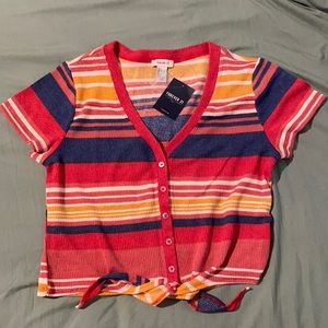 Tie Front Striped Crop